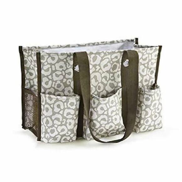 Thirty One Organizing Utility Tote Bag 15" Taupe 5 Pockets 31 Storage Carryall - Picture 6 of 6